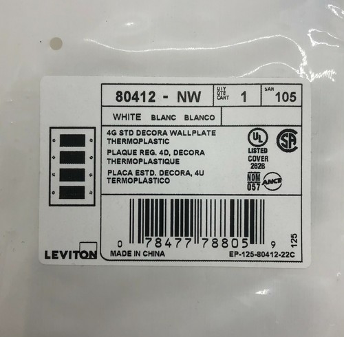PACK 2 - Placas de pared Decora Leviton 80412-NW 4 velocidades ENVÍO GRATUITO c - Imagen 5 de 5