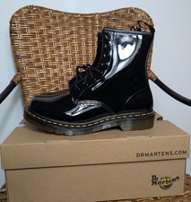 Image of Dr. Martens 1460 W Patent Leather Boots Size 6 Women's Brand New Docs Black
