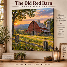 The Old Red Barn Canvas Wall Art Rustic Farmh...