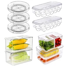 Refrigerator Produce Saver Veggie Fruit Storage Bin, Egg Organizer for 16 Egg...