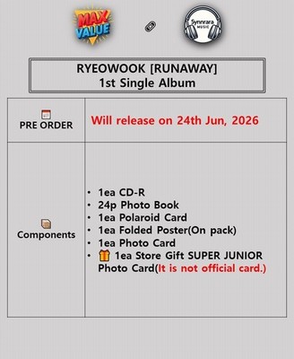 SUPER JUNIOR RYEOWOOK RUNAWAY 1st Single Album CD+Photo Book+2