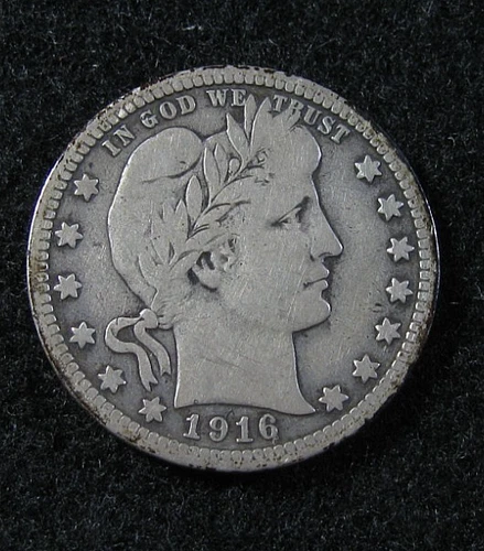 1916 d - BARBER QUARTER  -  VG - Silver
