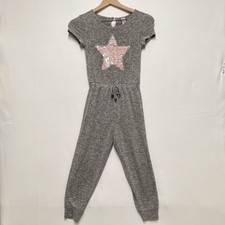 Justice Girls Gray PinkSequin Star Short Sleeve One-Piece Jumpsuit Size 8