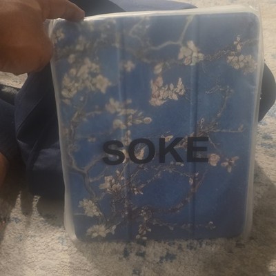 Soke Folding Folio Case Blue White Floral Blossom Design Tablet Cover