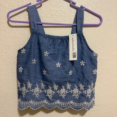 Heart and Arrow Girls Blue Eyelet Embroidered Scalloped Crop Top Size 14