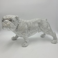 Silver sparkly bulldog pug dog statue decor