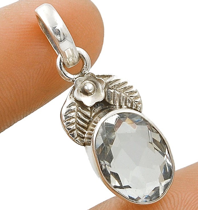 Leaf 5CT Natural White Topaz 925 Solid Sterling Silver Pendant 1 1/4
