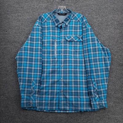 Under Armour Fishing Shirt Mens 2XL Blue Long Sleeve Plaid Heatgear Button Up