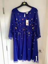 Monsoon Stephanie Blue Embellished Tea Dress UK 24 Occasion Party Races Bnwt