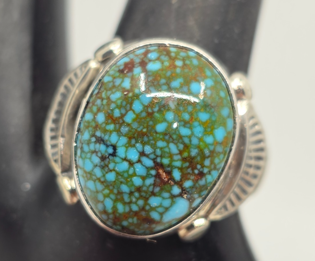Natural Kingman Spiderweb Turquoise Sterling Navajo Ring Aaron