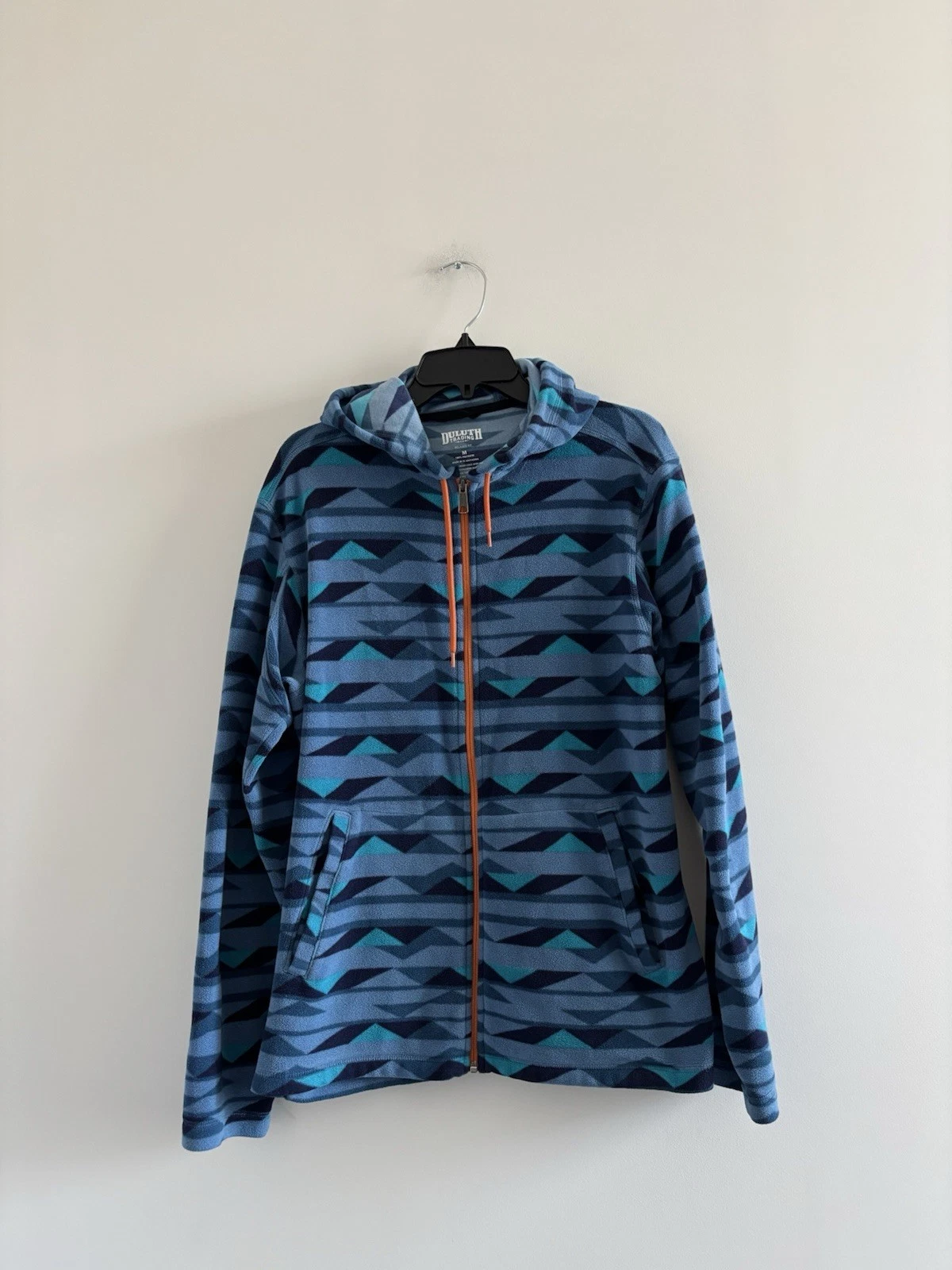 Duluth Trading Co Jacket Full Zip Blue Aztec Fleece Relaxed Fit Mens M Retro Y2K