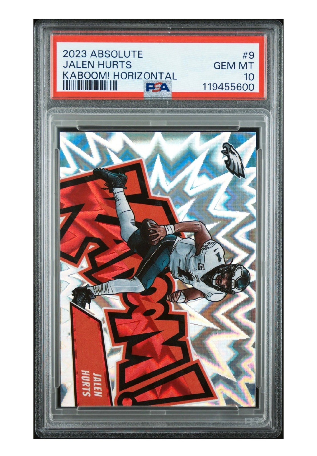 2023 Absolute Jalen Hurts Kaboom Horizontal SSP #9 Eagles PSA 10