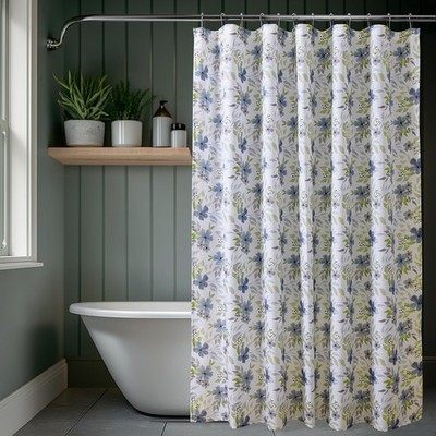 Blossom Printed Shower Curtain 71 Inches Long with 12 Hooks 1 Panel Machine W...