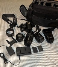 Canon Rebel T6 Digital SLR Camera Black 3 Lenses, 4 Batteries, Flash, Bag  More