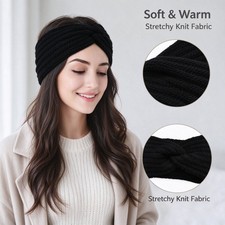 Wide Thick Knit Headband for Women, Stretchy Winter Turban Hair Accessories