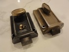 Vintage 2 Night Latch Spring Loaded Deadbolt Door Lock Salvage Patina One Brass — photo 3