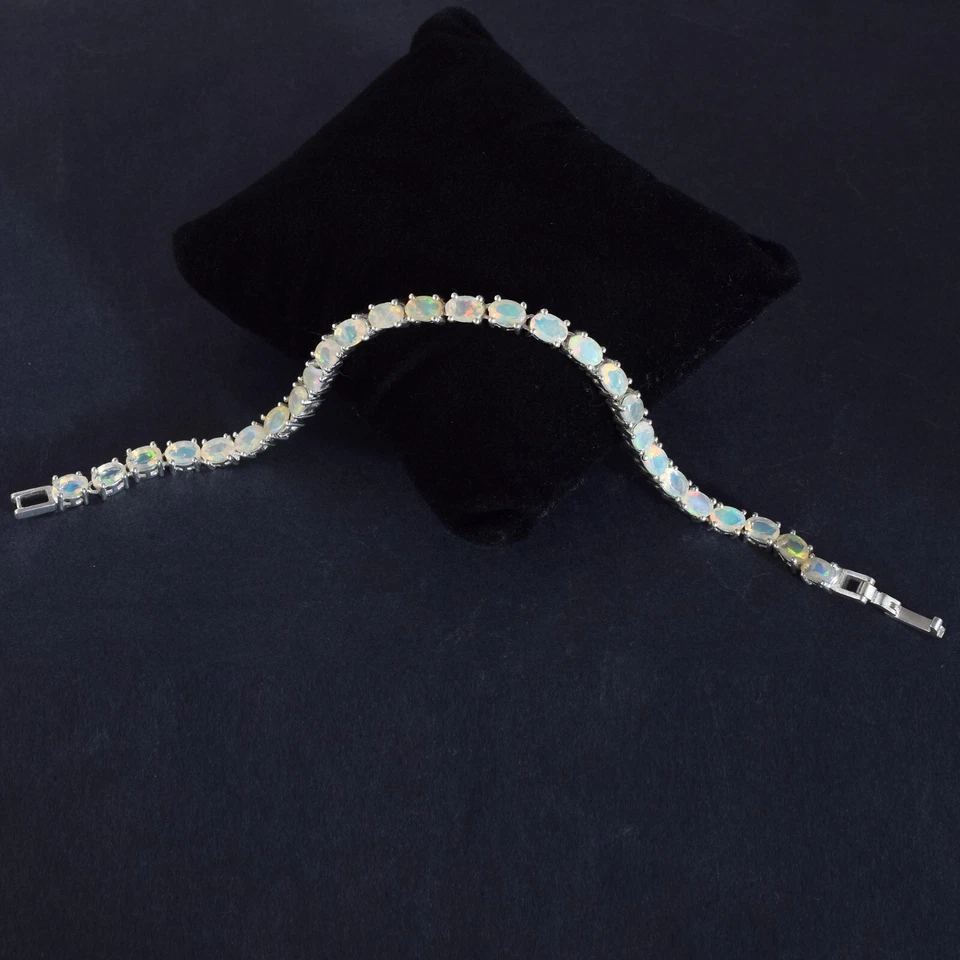 Bracciale tennis con pietre preziose opale etiope naturale in argento... - Immagine 2 di 3