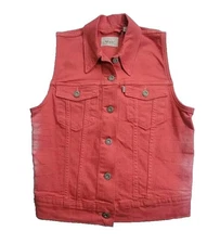 Levi's Wo's Sz S (34x28 MEAS.) Denim Coral Orange Vest Waistcoat Jean Jacket 
