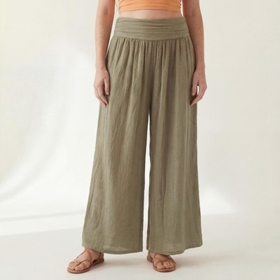 Culotte Baumwolle Wide Leg Sommerhose Damen 38 40 42 44 Leinen Optik