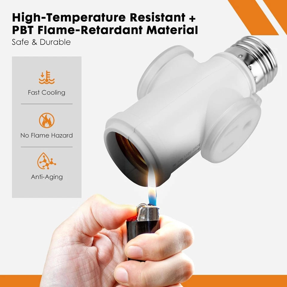 Light Socket Outlet Adapter, Update to 3 Prong Plug Splitter with Waterproof and - Image 4 of 4