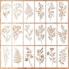 18pcs Wildflower Stencils for Painting, Leaves and Flower Stencil Reusable Bo...