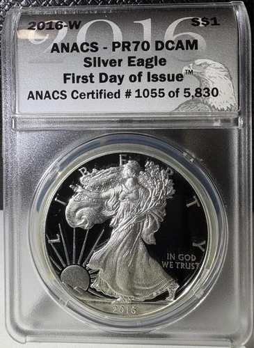 2016-W $1 Proof American Silver Eagle First Day Of Issue ANACS PR70 DCAM (055)