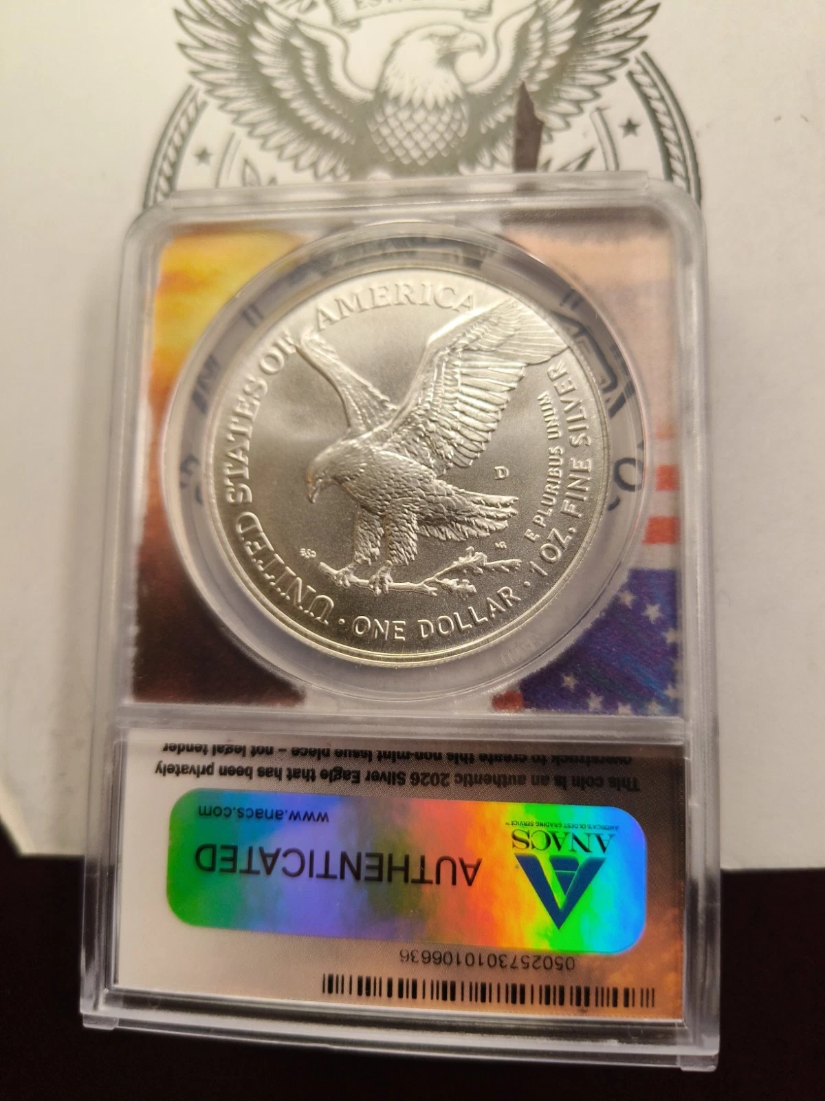 1776-2026 American Silver Eagle Overstrike INDEPENDENCE PRIVY ANACS MS70 E-196 - product detail image 3