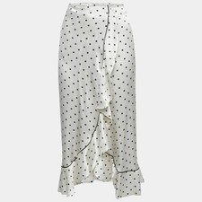Ganni White Polka Dots Print Satin Ruffled Midi M