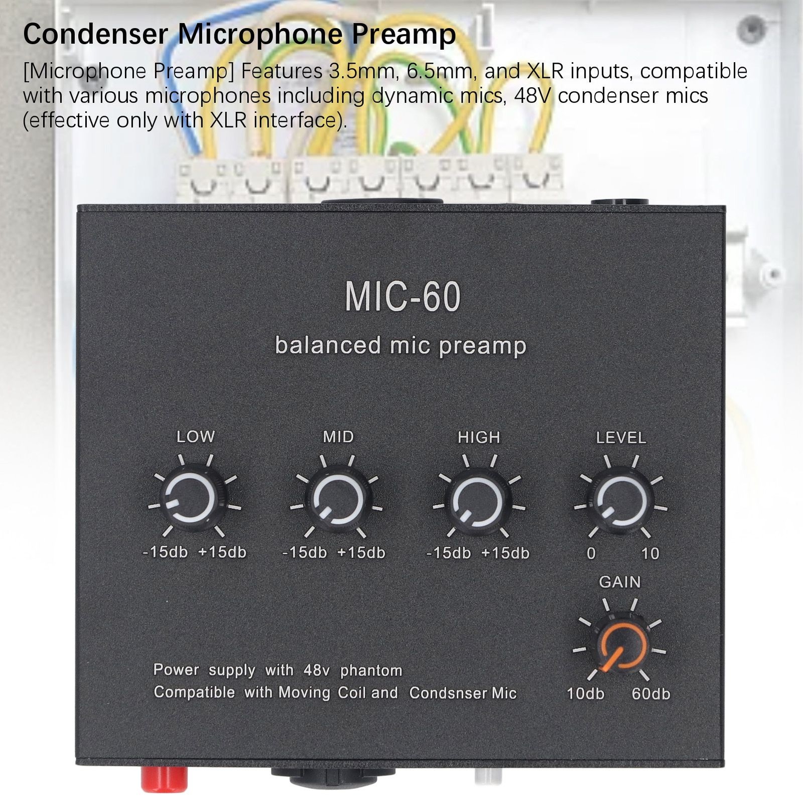 60dB Gain Microphone Preamp with 48V Phantom Power for Dynamic & Condenser Mics-image