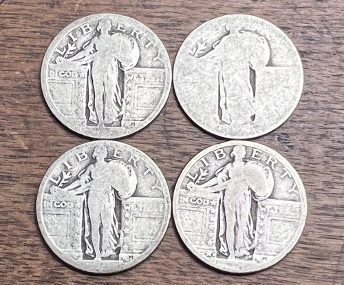 Four Each US Standing Liberty Quarters, No Dates