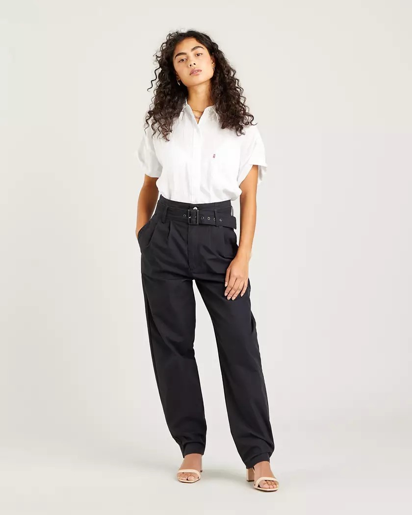 Levi's High Loose Taper Pants W34 L28 Black Trousers Belt Pleat Work New RRP £95 image 5