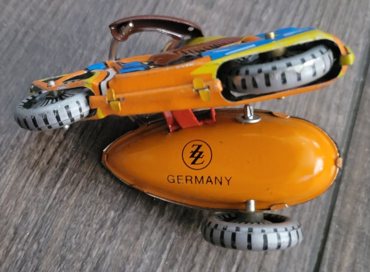 Vintage Z.Z. Germany Tinplate Motorcycle with Sidecar Miniature