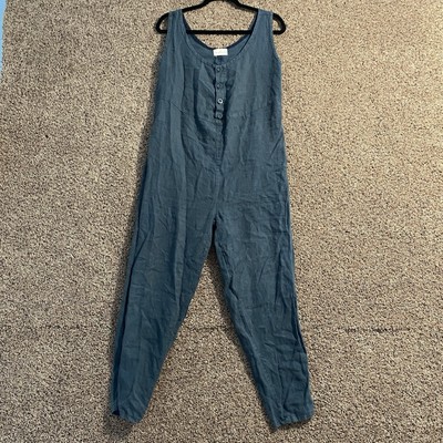 PHAEDRA Women s Medium Jumpsuit Sleeveless Blue Linen Boho Lagenlook Sustainable