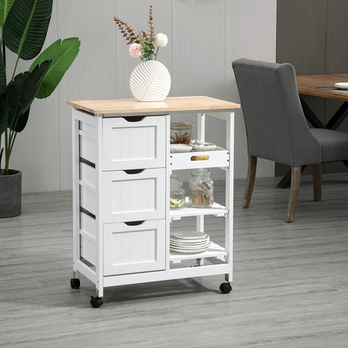 HOMCOM Rolling Kitchen Island Cart, Bar Serving Cart, Compact Trolley White - Picture 10 of 11
