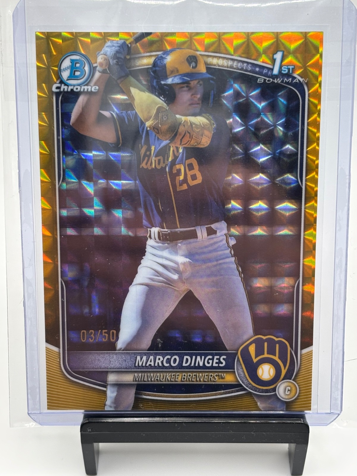 2025 Bowman Chrome Marco Dinges Gold Geometric Refractor 1st Prospect /50 Brewer