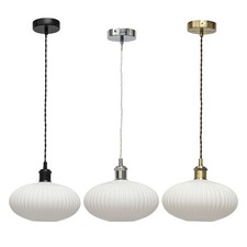 Kitchen Dining Lighting White Ribbed Glass Ceiling Light Pendant Fittings