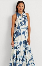 🔥 $225 NWT Ralph Lauren Black Label Voile Maxi Dress 100% Cotton Tie-Dye Sz 16