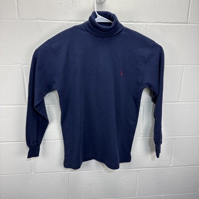 Vintage POLO RALPH LAUREN Blue Cotton Turtleneck Shirt Red Pony Men's Large