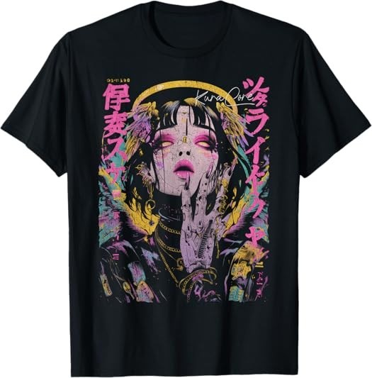 Japanese Streetwear Cyberpunk Angel Y2k Techwwear Manga Tshirt