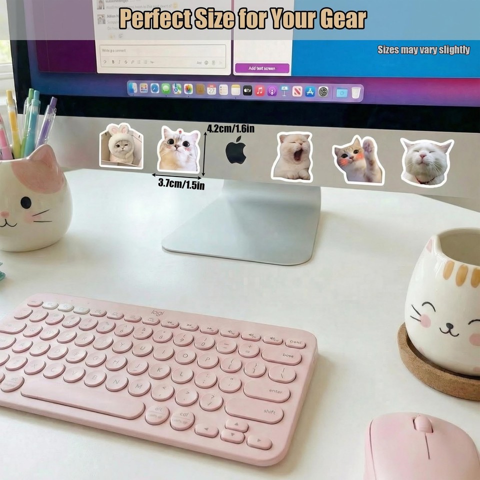 100 PCS Funny Cat Meme Stickers, Waterproof Vinyl Cute Kitten Decals ...