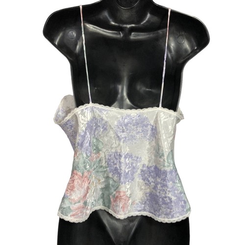 Lucie Ann Floral Lace Camisole Women 36 USA Made Pastel Roses Hydrangea - Picture 7 of 12