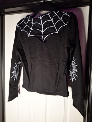RARE Kreepsville 666 Spiderweb Sweater Sz L Spooky Goth Emo Punk Zip Cardigan