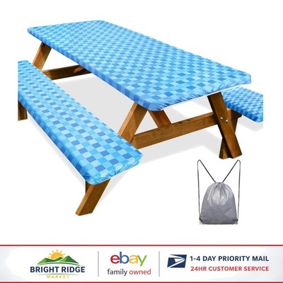 Blue Camping Table Cover Set, Waterproof and Windproof with Drawstring Bag
