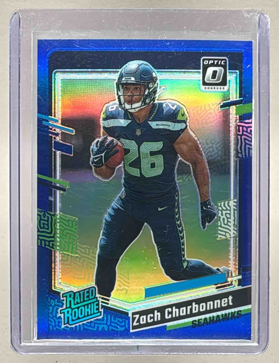 Zach Charbonnet 2023 Panini Donruss Optic #294 Blue Prizm RC Rated Rookie /199