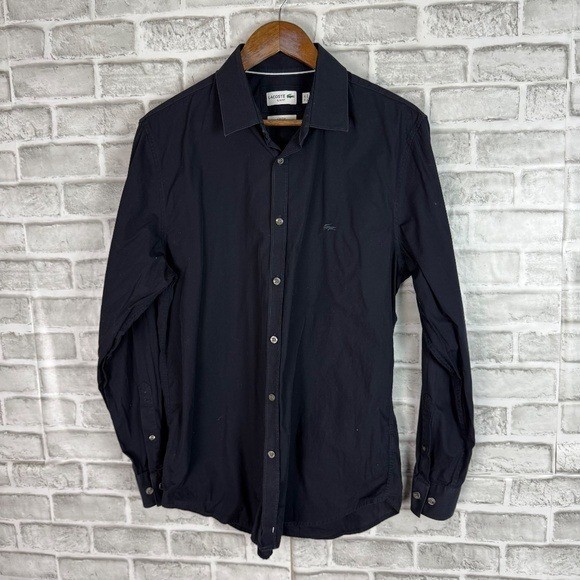 LACOSTE Authentic Solid Midnight Blue Casual Butt… - image 2