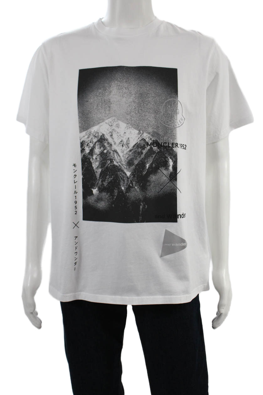 Moncler Mens White Graphic Cotton Crew Neck Designer T-Shirt Size L