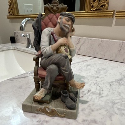 VTG PUCCI ARNART OLD MAN WINE CHAIR STATUE FIGURINE SIGNED #1450 PORCELAIN HOBO