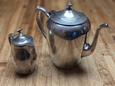 Vintage Silver Plate Teapot and Creamer Set 1950s Coffee and Tea Decanter Décor