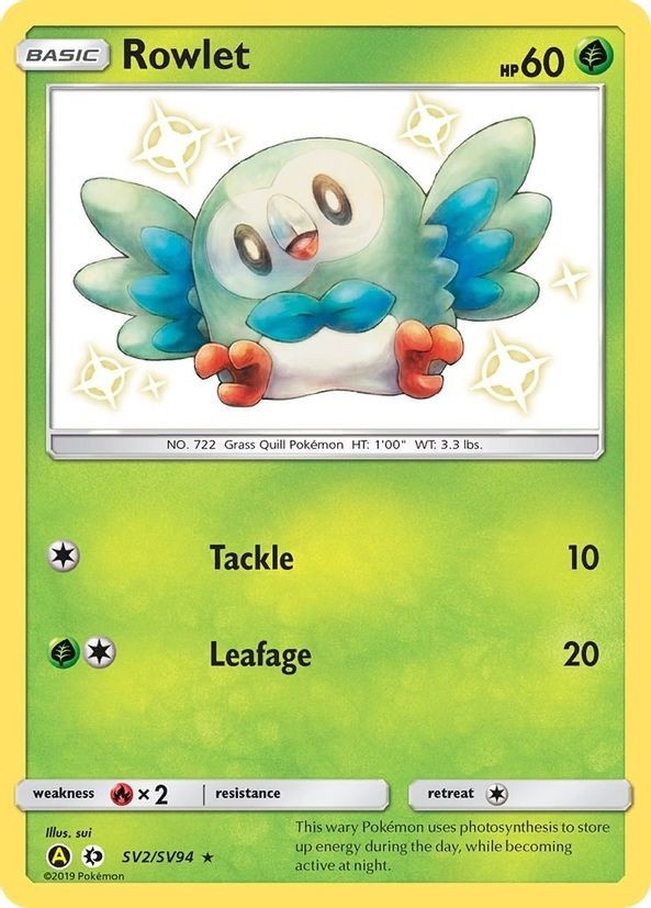 Rowlet - SV2/SV94 - Pokemon Hidden Fates Sun & Moon Shiny Rare Card NM