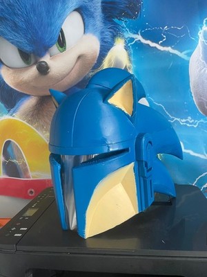 Sonic The Hedgehog x Mandolorian Custom 3D Printed Helmet Cosplay Mask-Lewisonic